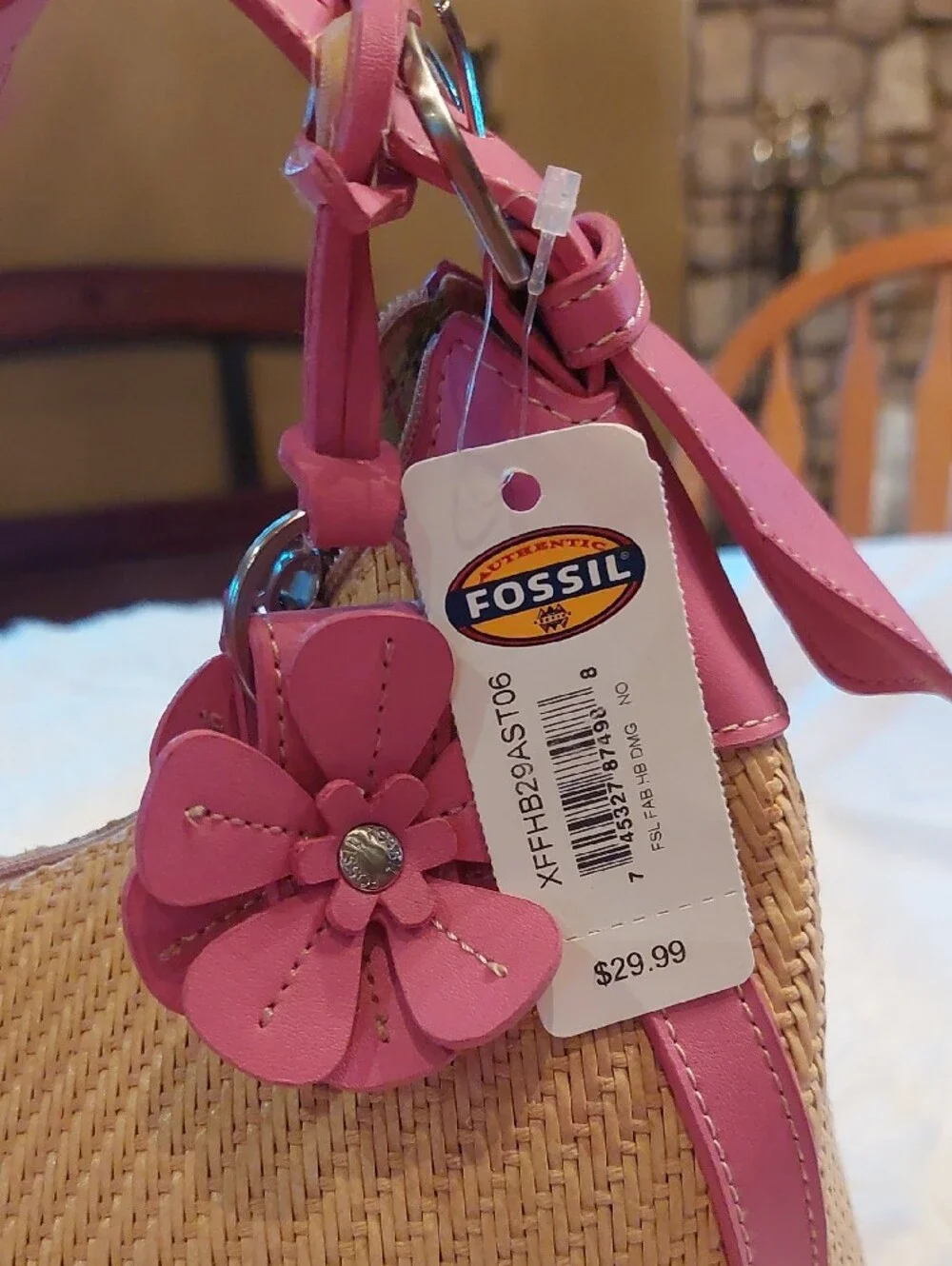 NWT Vintage Y2K Fossil Pink Straw Hobo Shoulder Bag ZB 9388